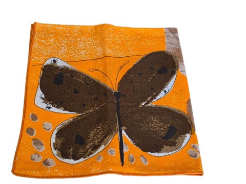 VINTAGE NEW VERA NEUMANN BUTTERFLY LINEN NAPKINS - SET OF 6 - ORANGE BROWN CREAM - MID CENTURY STYLE