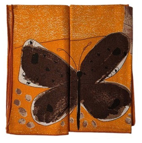 VINTAGE NEW VERA NEUMANN BUTTERFLY LINEN NAPKINS - SET OF 6 - ORANGE BROWN CREAM - MID CENTURY STYLE
