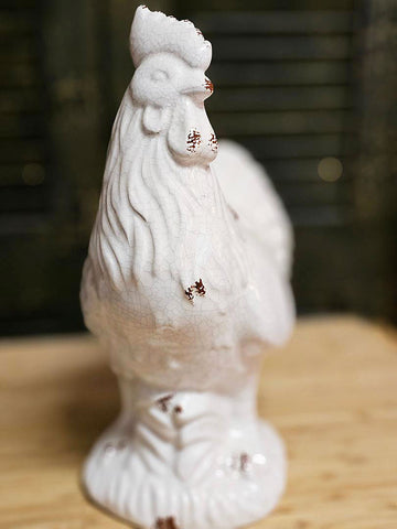 LARGE SIZE WHITE CERAMIC ROOSTER FOR FRENCH COUNTRY OR FARMHOUSE KITCHEN