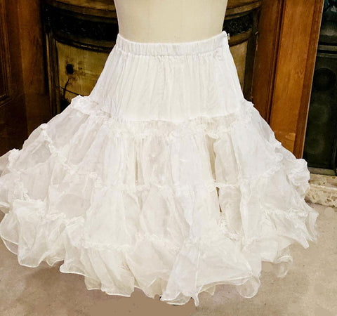 VINTAGE GRAND SWEEP SQUARE DANCE CRINOLINE 2 LAYERS GLISTENING SNOW WHITE VINTAGE SLIP