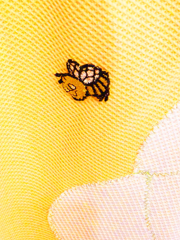 VINTAGE 1970s YELLOW TEXTURED MAXI SKIRT WITH FLOWER & BUMBLE BEE APPLIQUÉ – ONE OF A KIND RETRO SUMMER SKIRT