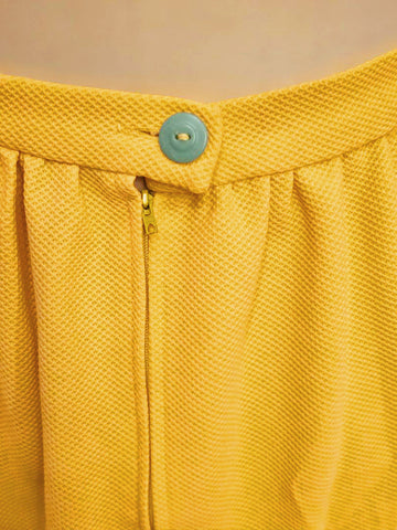 VINTAGE 1970s YELLOW TEXTURED MAXI SKIRT WITH FLOWER & BUMBLE BEE APPLIQUÉ – ONE OF A KIND RETRO SUMMER SKIRT