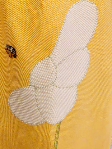 VINTAGE 1970s YELLOW TEXTURED MAXI SKIRT WITH FLOWER & BUMBLE BEE APPLIQUÉ – ONE OF A KIND RETRO SUMMER SKIRT