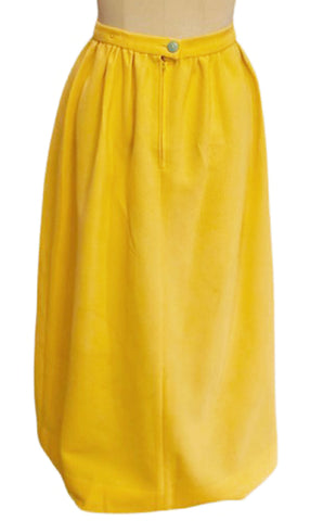 VINTAGE 1970s YELLOW TEXTURED MAXI SKIRT WITH FLOWER & BUMBLE BEE APPLIQUÉ – ONE OF A KIND RETRO SUMMER SKIRT