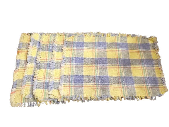 GENUINE FIESTA HOMER LAUGHLIN TURQUOISE & CORAL PLAID PLACEMAT PLUS 1 PINK & BLUE PLAID PLACEMAT (TOTAL OF 4 PLACEMATS)