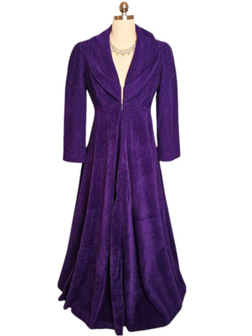 *  VINTAGE GLAMOROUS GOTHIC LOOK VANITY FAIR VELOUR ZIP UP ROBE IN REGAL PURPLE  MEDIUM - MAYBE SMALL  MADE IN THE USA