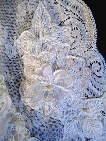 *VINTAGE SARA BETH BRIDAL TROUSSEAU LACEY VICTORIAN-LOOK PEIGNOIR & NIGHTGOWN SET SPRINKLED WITH APPLIQUES & PEARLS