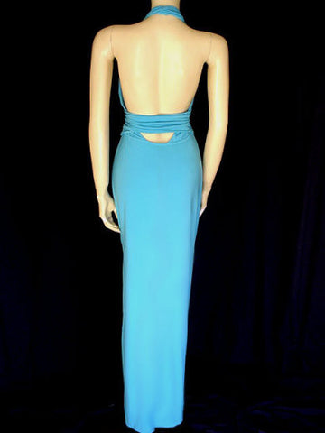 *CACHE GODDESS PLUNGING HALTER EVENING GOWN WITH RHINESTONES - BEAUTIFUL BACKLESS BACK