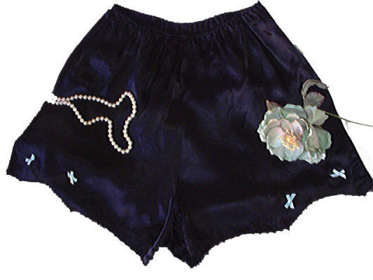 *VINTAGE PATOLAINE SATIN TAP PANTIES ACCENTED WITH LACE & A BLUE BOWS - EXTRA LARGE
