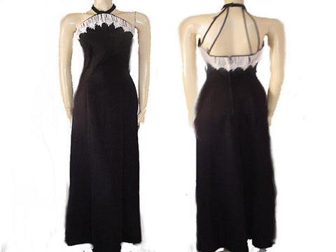*HOUSE OF BIANCHI DAISY BLACK CREPE EVENING GOWN WITH A BEAUTIFUL BACK - NEW WITH TAG