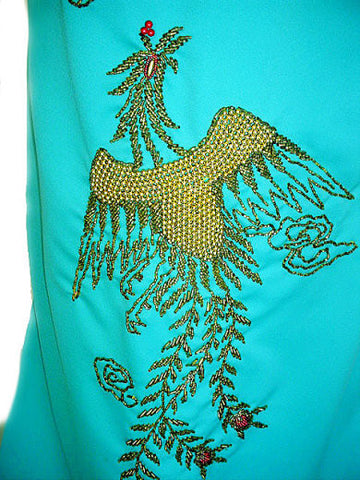 * VINTAGE ASIAN BEADED DRAGON EVENING GOWN & COAT SET WITH METAL ZIPPER & HAND STITCHING