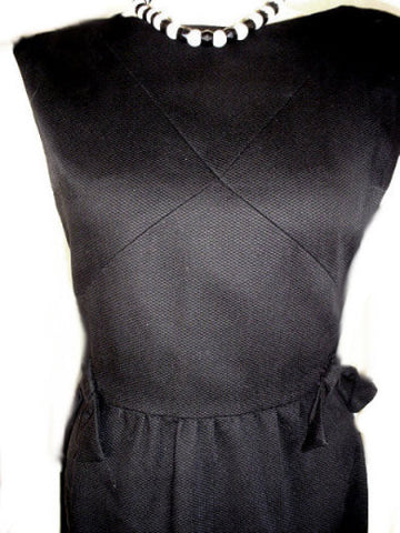 *VINTAGE '50s RICHARD FRONTMAN BLACK PIQUE DRESS ADORNED WITH BOWS & A METAL ZIPPER