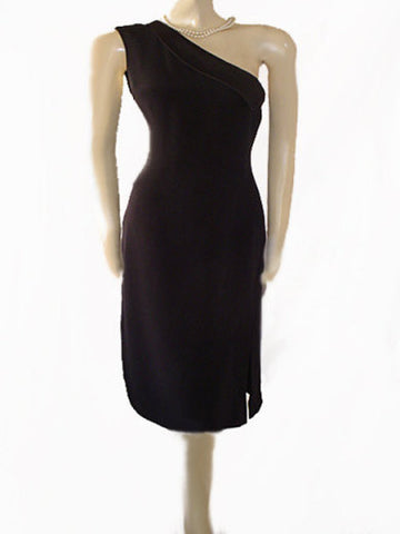 *ARMANI COLLEZIONI MADE IN ITALY BLACK ONE-SHOULDER GODDESS COCKTAIL DRESS