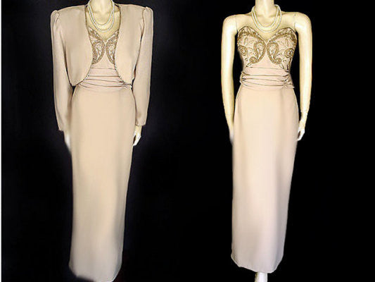 MACIS SWEETHEART STRAPLESS BEADED EVENING GOWN WITH BOLERO JACKET LARGE NEW WITH TAG 375