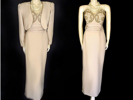*MACIS SWEETHEART STRAPLESS BEADED EVENING GOWN WITH BOLERO JACKET - LARGE - NEW WITH TAG $375