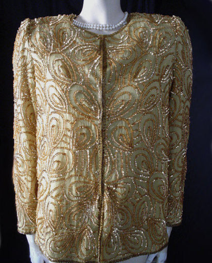 SPARKLING DENISE ELLE SEQUIN BEADED SILK EVENING JACKET FOR THE