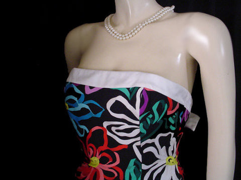 *VINTAGE A. J. BARI - LORD & TAYLOR STRAPLESS TIERED FLOUNCE  PARTY DRESS WITH ATTACHED CRINOLINE