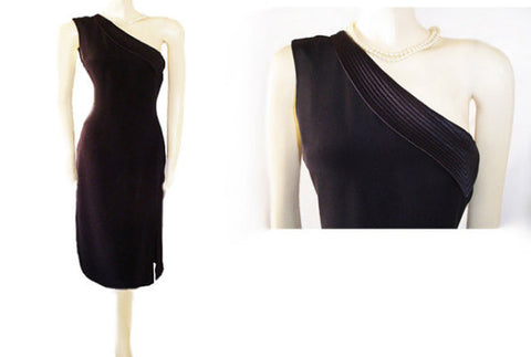 *ARMANI COLLEZIONI MADE IN ITALY BLACK ONE-SHOULDER GODDESS COCKTAIL DRESS
