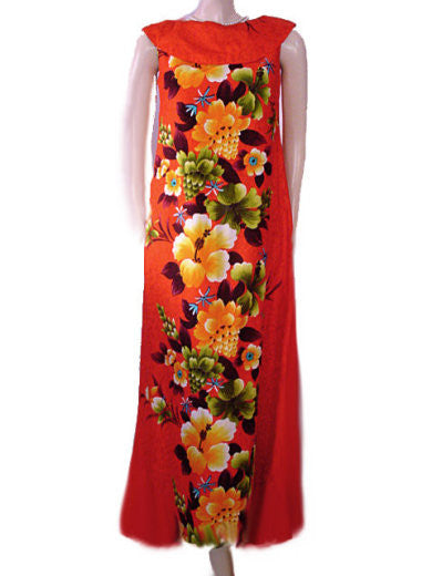 *VINTAGE '50s / '60s HAWAIIAN HIBISCUS DRESS WITH HUGE COLLAR & BOW