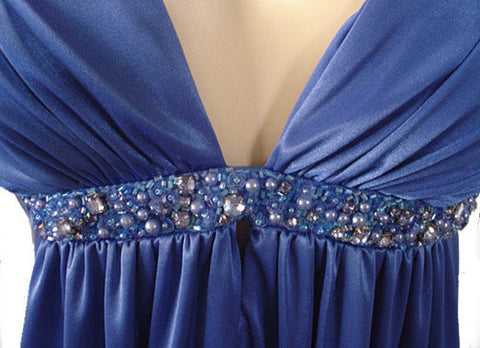 *GODDESS LOOK BEADED, RHINESTONE & BLUE PEARLS EVENING GOWN WITH A FABULOUS "X" BACK