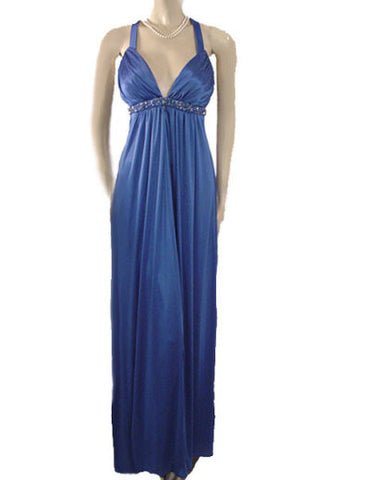 *GODDESS LOOK BEADED, RHINESTONE & BLUE PEARLS EVENING GOWN WITH A FABULOUS "X" BACK