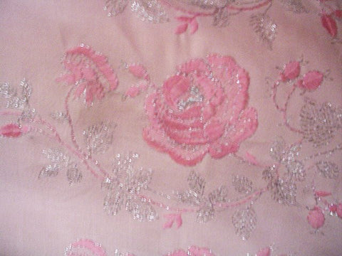 *FABULOUS VINTAGE PINK DRESS EMBROIDERED WITH PINK & SILVER ROSES WITH METAL ZIPPER