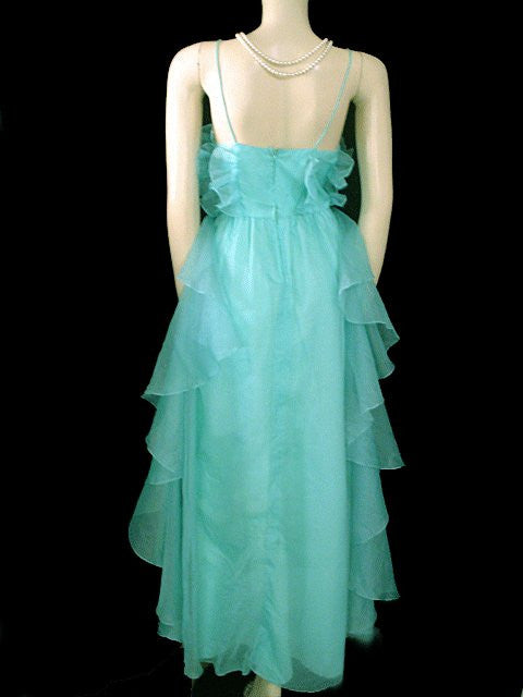 Formal 1970s Dress Late 70s Prom Dresses VINTAGE JOY STEVENS AQUAMARINE ORGANZA FLOUNCE PROM DRESS FORMAL Formal 1970s Dress Late 70s Prom Dresses VINTAGE JOY STEVENS AQUAMARINE ORGANZA FLOUNCE PROM DRESS FORMAL