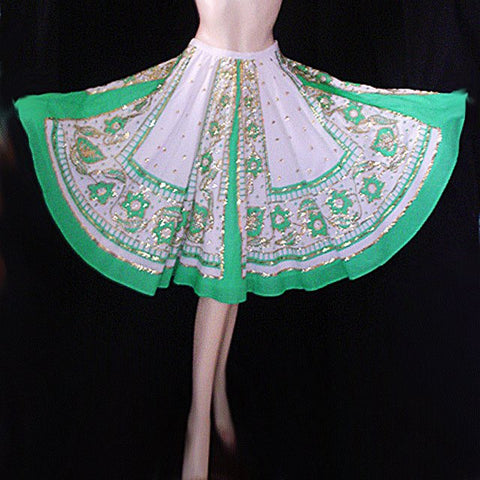 *$300 MILLY OF NEW YORK JADE & WHITE FULL CIRCLE 14-1/2 FEET SKIRT ENCRUSTED WITH SPARKLING GOLD SEQUINS