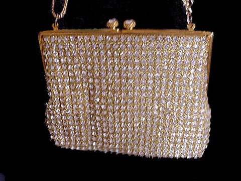* FROM MY OWN PERSONAL COLLECTION - BEAUTIFUL SPARKLING VINTAGE RHINESTONE & GOLD EVENING BAG WITH A HUGE RHINESTONE CLASP - HAND MADE IN HONG KONG