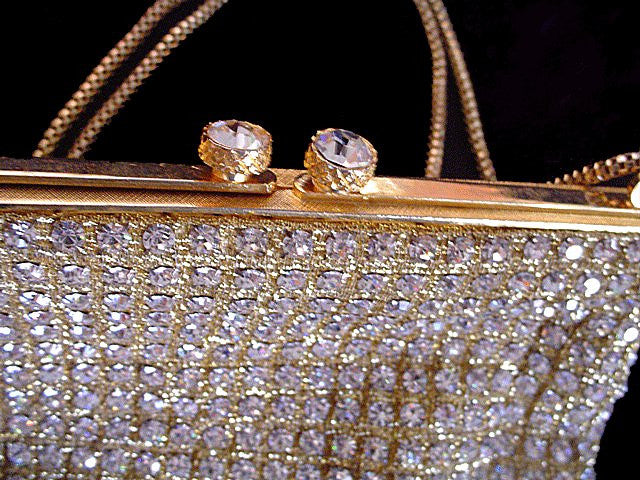 Women Gold Color Flower Rhinestones Clutch Bags Crystal Evening Purse  Stones Metal Clutches Small Minaudiere Handbag