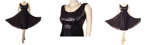 *VINTAGE "A MISS JANE ORIGINAL" SEQUIN GRAND SWEEP CHIFFON PARTY DRESS WITH METAL ZIPPER