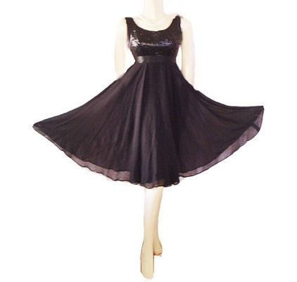*VINTAGE "A MISS JANE ORIGINAL" SEQUIN GRAND SWEEP CHIFFON PARTY DRESS WITH METAL ZIPPER