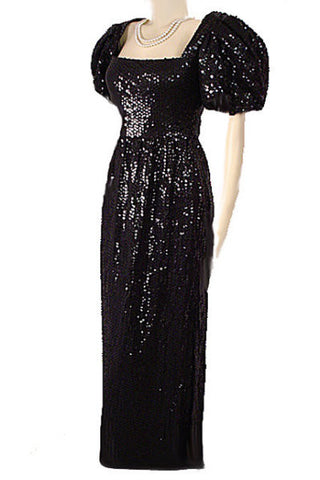 *  VINTAGE DONALD BROOKS SPARKLING ALL SEQUIN BABY DOLL SLEEVE EVENING GOWN