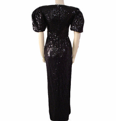 *  VINTAGE DONALD BROOKS SPARKLING ALL SEQUIN BABY DOLL SLEEVE EVENING GOWN