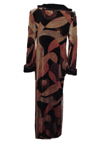 NEW - DIAMOND TEA LUXURIOUS SPANDEX VELVET VELOUR HARD-TO-FIND ZIP UP FRONT ROBE IN AUTUMN EMBERS - SIZE SMALL