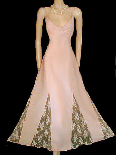 RARE CLAIRE PETTIBONE COTTON LACE PANELS NIGHTGOWN IN ANTIQUE