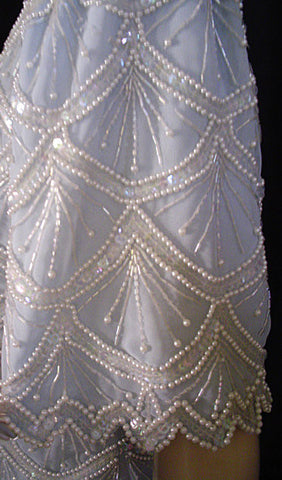 *  SPARKLING LAWRENCE KAZAR PEARL, SHOT & SEQUIN CHIFFON EVENING GOWN - 22 FEET GRAND SWEEP - SIZE LARGE