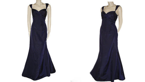 SOLD - *GORGEOUS DAVID'S BRIDAL SWEETHEART NECKLINE NAVY IRIDESCENT TAFFETA RUFFLED EVENING GOWN - LARGE SIZE