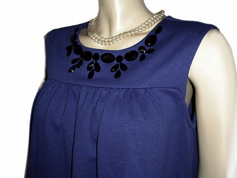 *BEAUTIFUL ELLE RAYON & SPANDEX BLACK FACETED SPARKLING “JEWELS” SHIFT DRESS IN ROYAL BLUE