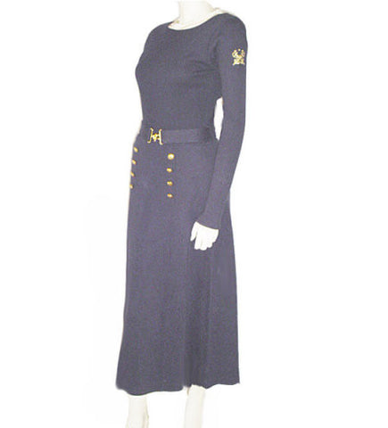 *VINTAGE '60s / EARLY '70s ADRIENNE VITTADINI NAVY KNIT SAILOR DRESS WITH BELT