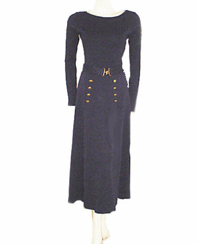 *VINTAGE '60s / EARLY '70s ADRIENNE VITTADINI NAVY KNIT SAILOR DRESS WITH BELT