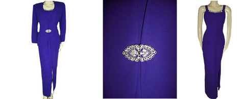 *VINTAGE NIGHT STUDIO EVENING DRESS & JACKET WITH ART DECO-LOOK RHINESTONE CLASP - PERFECT FOR THE HOLIDAYS
