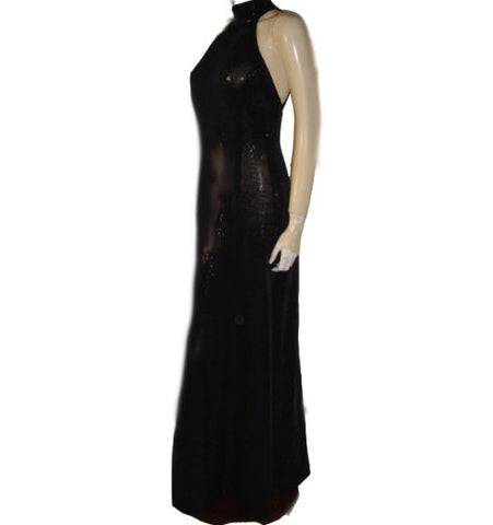 GORGEOUS ST. JOHN COUTURE BY MARIE GRAY BLACK PAILLETTES EVENING GOWN WITH A FABULOUS BACK- PERFECT FOR THE HOLIDAYS