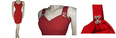*BEAUTIFUL CDC EVENING SCARLET CREPE COCKTAIL DRESS WITH SPARKLING RHINESTONE TRIM  - PERFECT FOR VALENTINE'S DAY