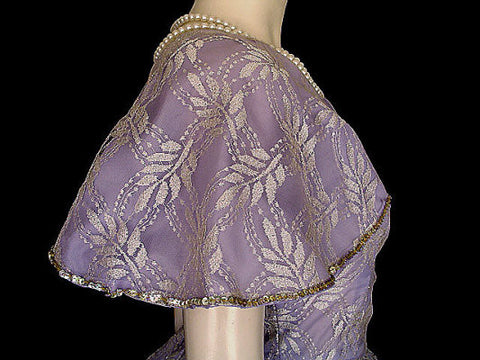 *VINTAGE FAIRY PRINCESS EVENING GOWN IN LAVENDER WITH SILVER LEAF LACE