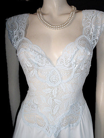 *RARE OLGA BRIDAL TROUSSEAU ALL-LACE SPANDEX BODICE NIGHTGOWN IN WHITE SWAN