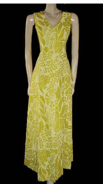 *VINTAGE RUTH CLARAGE HAND PRINTED ORIGINAL LEAF DESIGN DRESS FROM JAMAICA