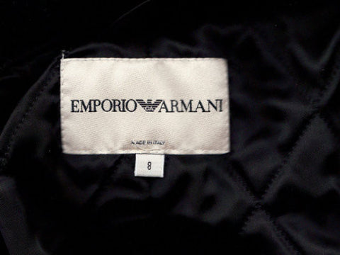 EMPORIO GIORGIO ARMANI BLACK VELVET DRAPED COAT WITH TIE - DIAGONAL FLAP DETAIL FRONT