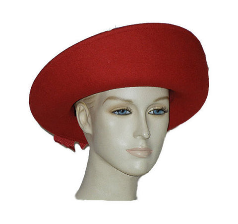 *VINTAGE '80s SONNI OF SAN FRANCISCO SCARLET RED BOAT HAT WITH LARGE DOUBLE GROSGRAIN BOW
