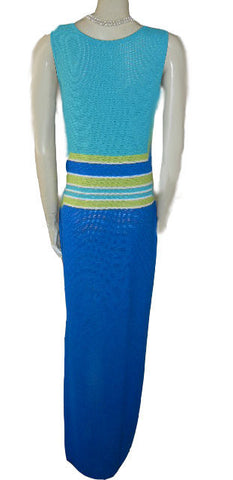 *GORGEOUS ST.JOHN BY MARIE GRAY FABULOUS KNIT DRESS IN ROYAL BLUE, LIME & AQUAMARINE